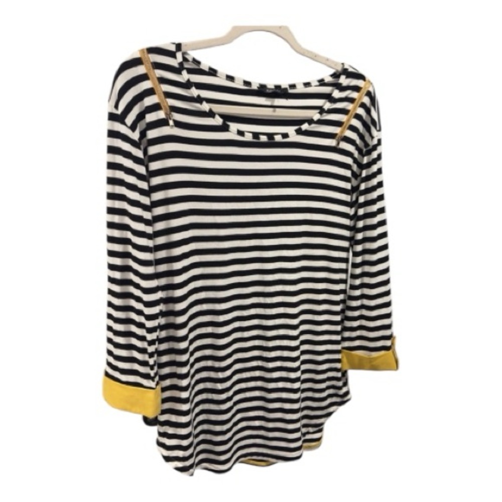 RolyPoly Black & White Striped Long Sleeve Top Size L | Yellow Accents